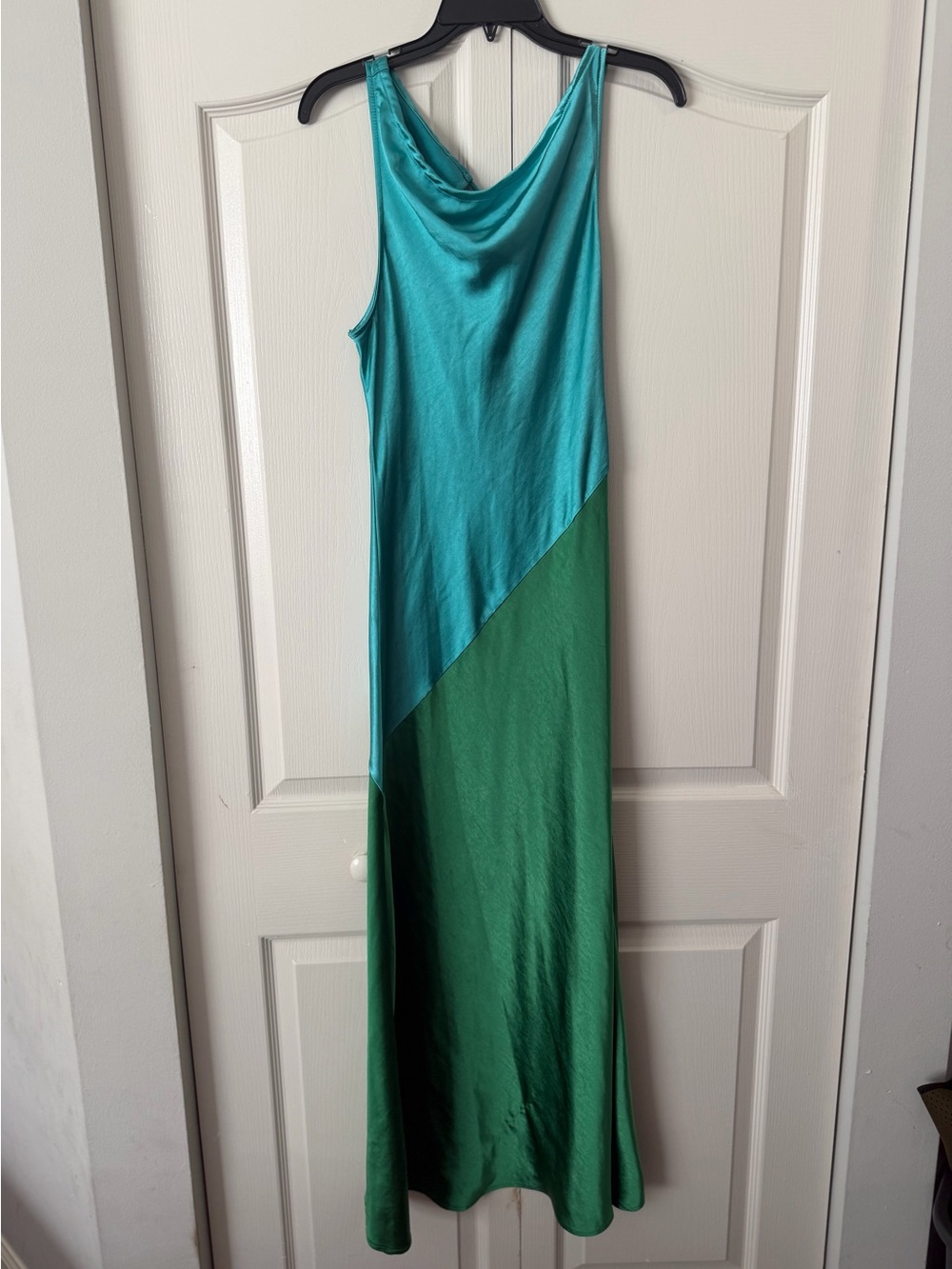 Sleeveless Two-Tone Teal and Green Maxi Dress